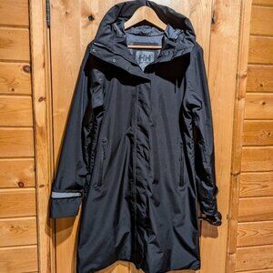 Helly Hansen Long Raincoat w/Hood Waterproof Black Sz Large